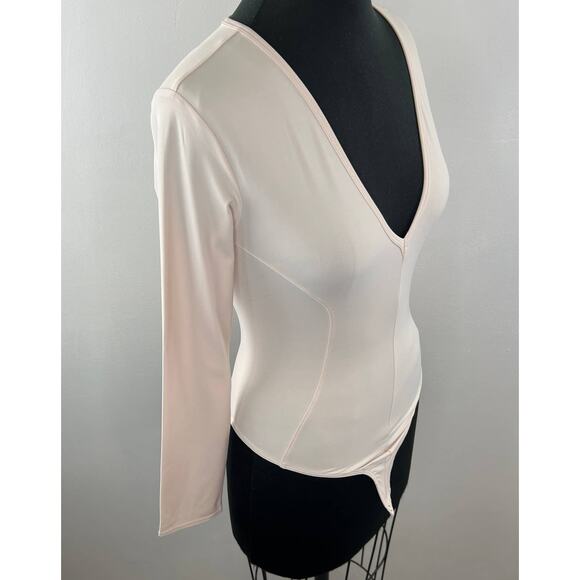 NEW Intimately Free People Neutral Long Sleeve Deep V-Neck Thong Bodysuit S - Picture 5 of 9